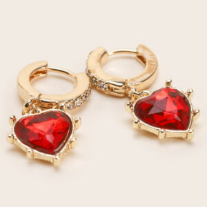 Womens Red Diamante Heart Drop Earrings