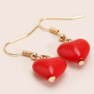 Womens Red Enamel Heart Earrings