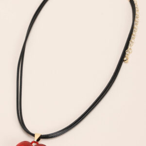 Womens Red Heart Cord Necklace