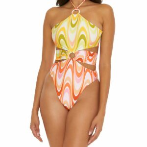 Becca Women's Whirlpool Margot High Neck Halter 1 Pc Swimsuit (221137) | Size Large | HerRoom.com