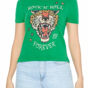 Women's Rock N Roll Graphic Baby T-Shirt in Green Small