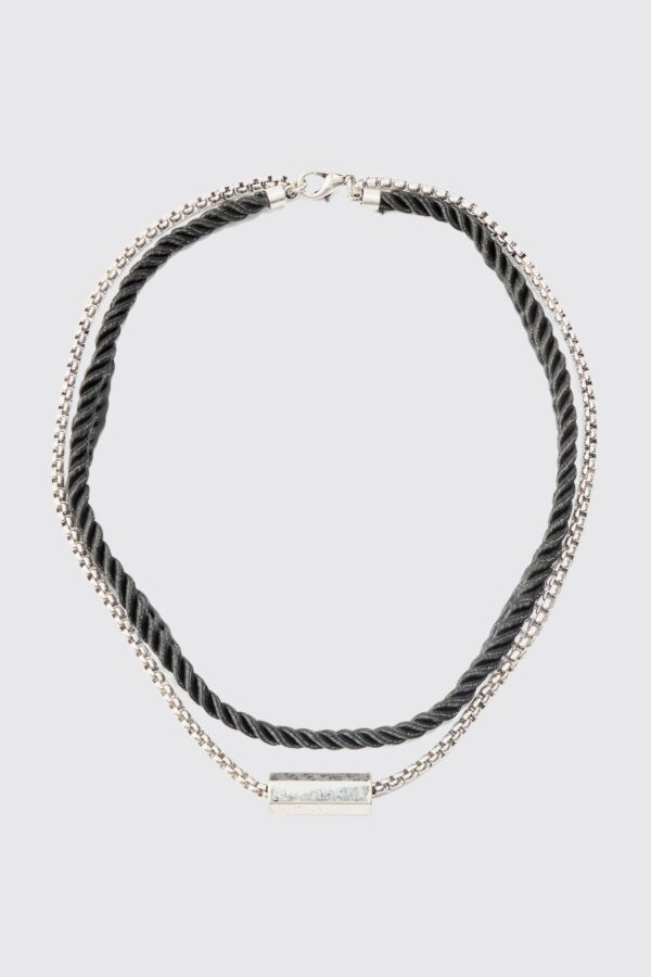 Womens Rope And Chain Multi Layer Necklace - Grey - One Size, Grey