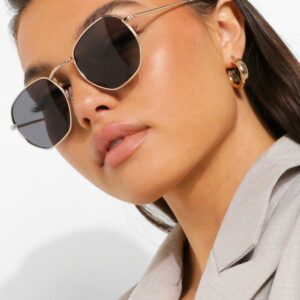 Womens Rounded Metal Frame Sunglasses - Black - One Size, Black