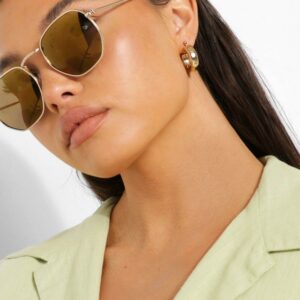 Womens Rounded Metal Frame Sunglasses - Brown - One Size