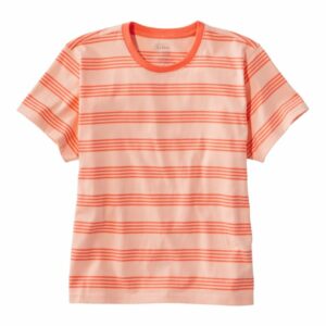 Women's Saturday T-Shirt, Crewneck Short-Sleeve Stripe Sunrise Peach/Maritime Orange Large, Cotton L.L.Bean