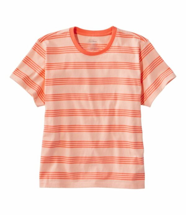 Women's Saturday T-Shirt, Crewneck Short-Sleeve Stripe Sunrise Peach/Maritime Orange Large, Cotton L.L.Bean