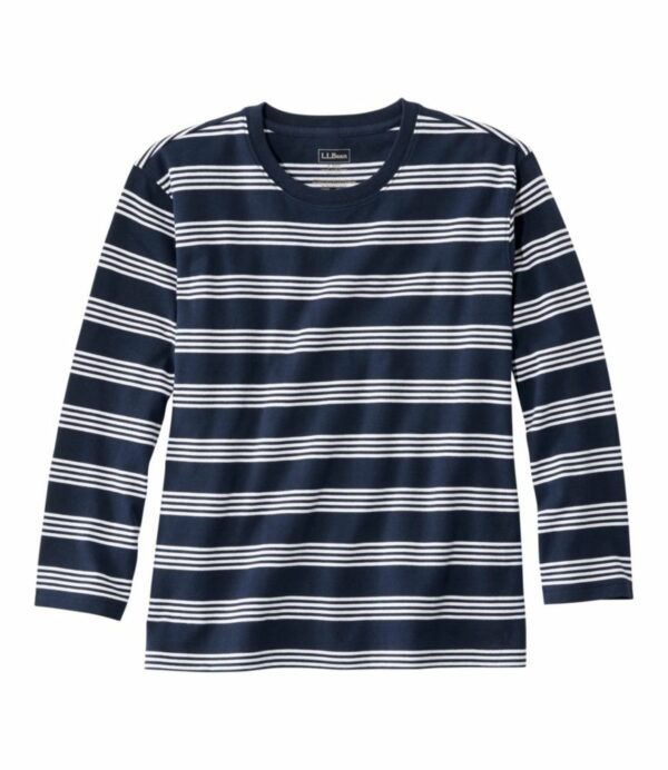 Women's Saturday T-Shirt, Crewneck Three-Quarter-Sleeve Stripe Classic Navy/White 3X, Cotton L.L.Bean