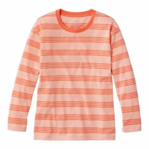 Women's Saturday T-Shirt, Crewneck Three-Quarter-Sleeve Stripe Sunrise Peach/Maritime Orange Extra Small, Cotton L.L.Bean