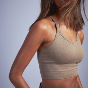 Womens Seamless Rib Longline Sports Bra - Brown - L