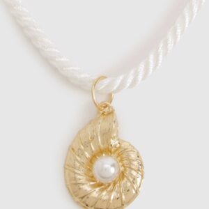 Womens Seashell Charm Rope Necklace - White - One Size, White