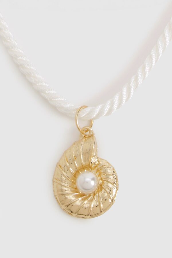 Womens Seashell Charm Rope Necklace - White - One Size, White