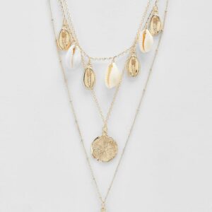 Womens Shell Charm Multilayer Necklace - Gold - One Size, Gold