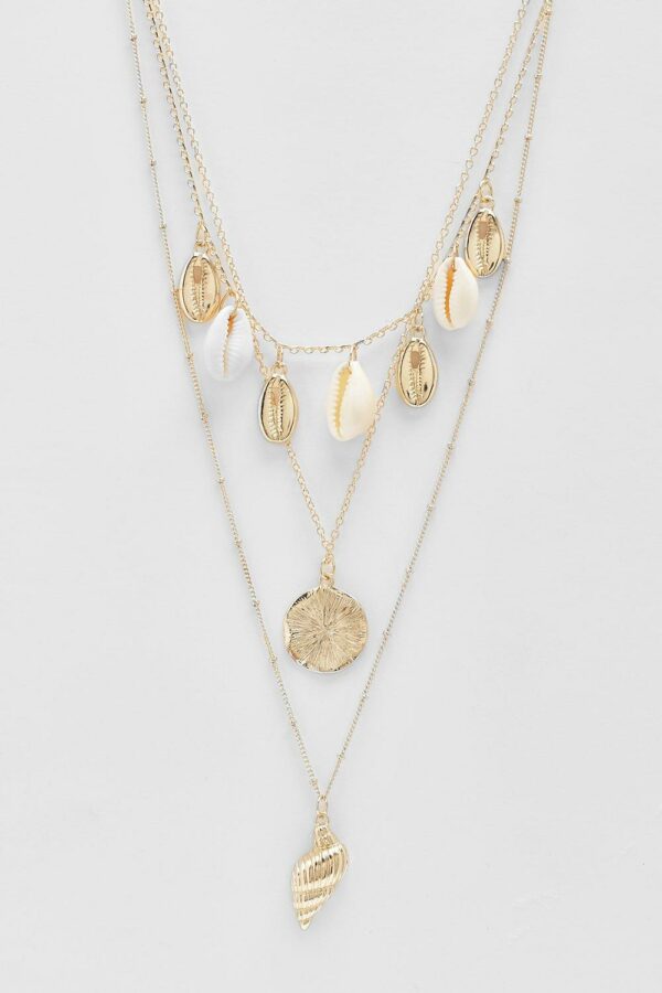 Womens Shell Charm Multilayer Necklace - Gold - One Size, Gold