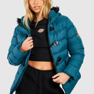 Womens Short Quilted Bubble Jacket - Green - 8, Green