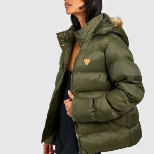 Womens Short Quilted Jacket - Green - 8, Green