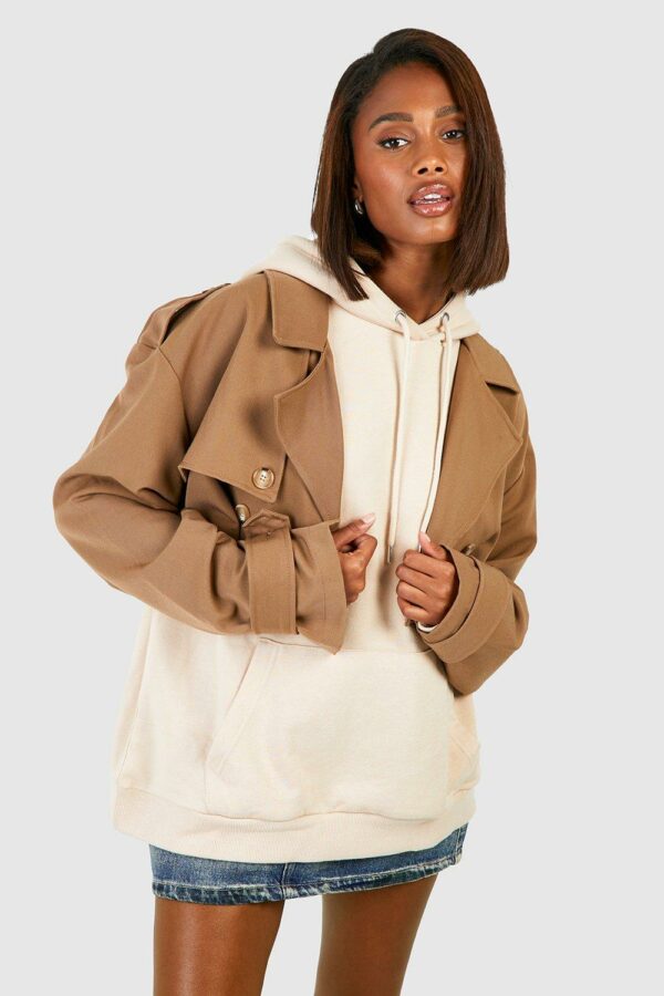 Womens Shoulder Pad Crop Trench Coat - Beige - 8, Beige