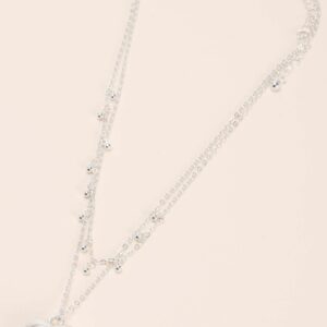 Womens Silver 2 Row Heart Drop Necklace