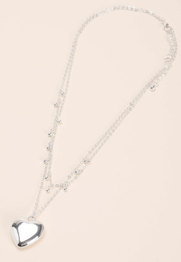 Womens Silver 2 Row Heart Drop Necklace