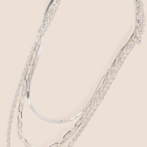 Womens Silver 3 Layer Chain Necklace