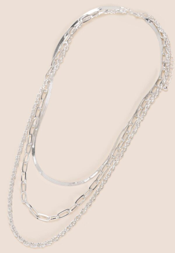 Womens Silver 3 Layer Chain Necklace