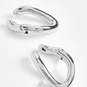 Womens Silver Abstract Wave Mini Hoop Earrings - Grey - One Size, Grey