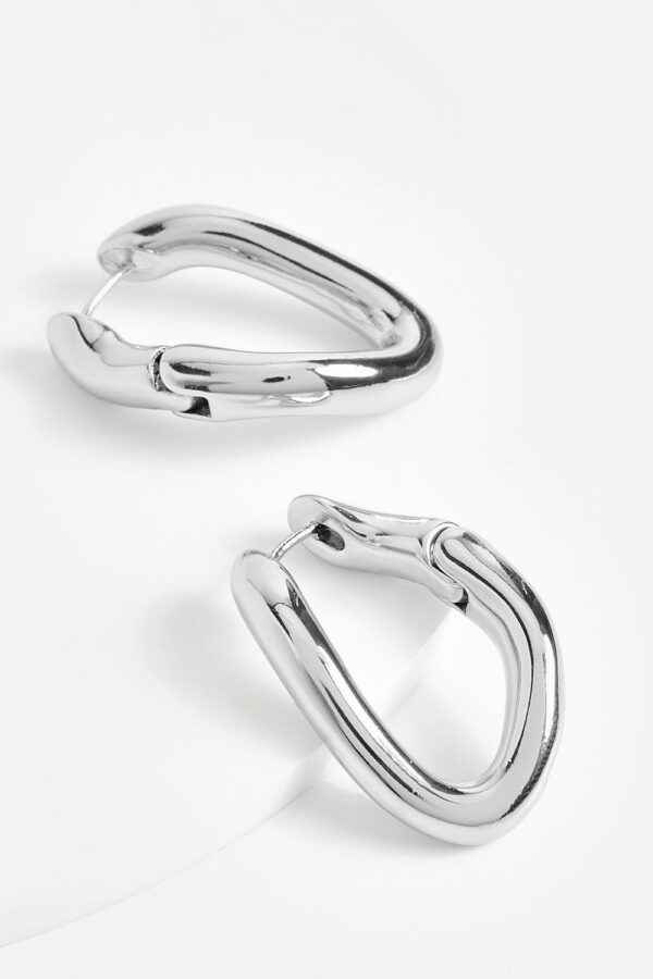 Womens Silver Abstract Wave Mini Hoop Earrings - Grey - One Size, Grey