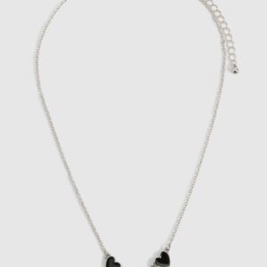 Womens Silver Black Enamel Triple Heart Detail Necklace - Grey - One Size, Grey