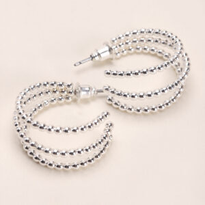 Womens Silver Bobble Triple Hoop Earrings