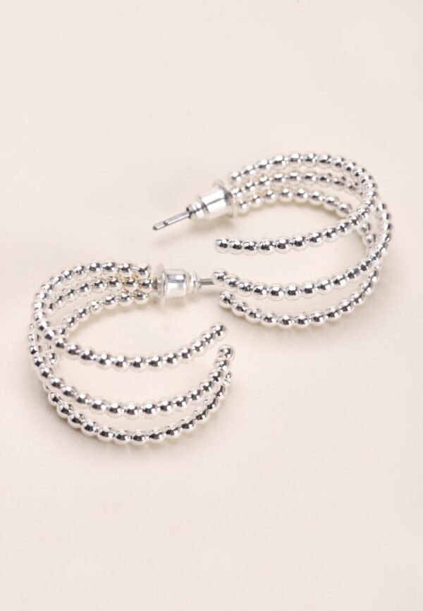 Womens Silver Bobble Triple Hoop Earrings