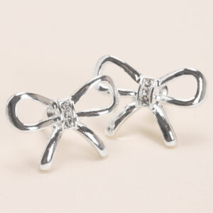 Womens Silver Bow Stud Earrings