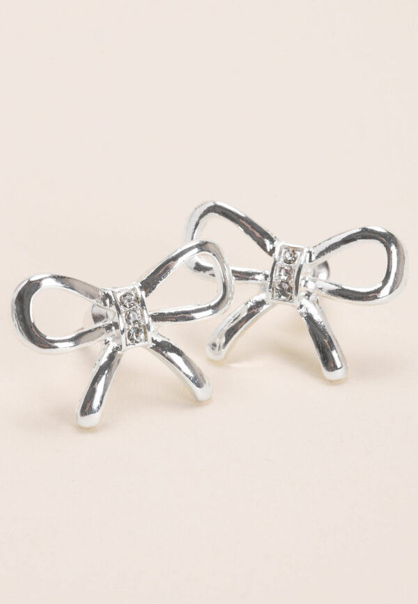 Womens Silver Bow Stud Earrings