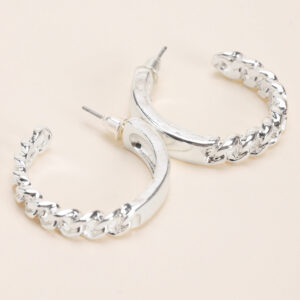 Womens Silver Chain Half Hoop Earrings