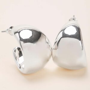 Womens Silver Chunky Dome Hoop Earrings