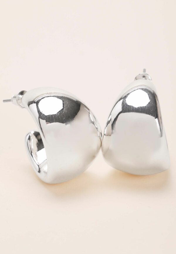 Womens Silver Chunky Dome Hoop Earrings