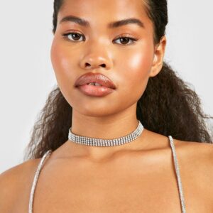 Womens Silver Diamante Choker Necklace - Grey - One Size, Grey