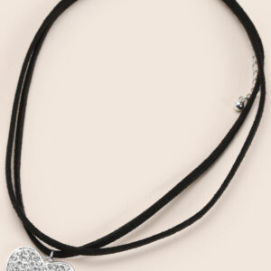 Womens Silver Diamante Heart Cord Necklace