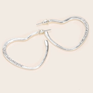 Womens Silver Diamante Heart Shaped Earrings