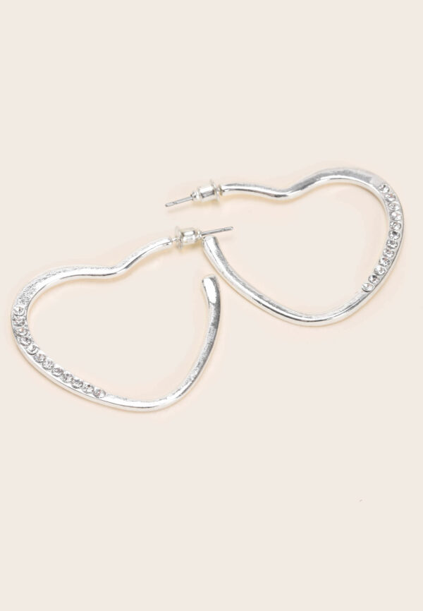 Womens Silver Diamante Heart Shaped Earrings