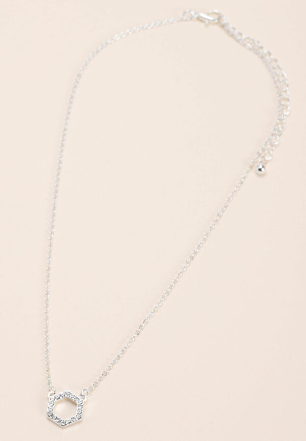 Womens Silver Diamante Hexagon Necklace