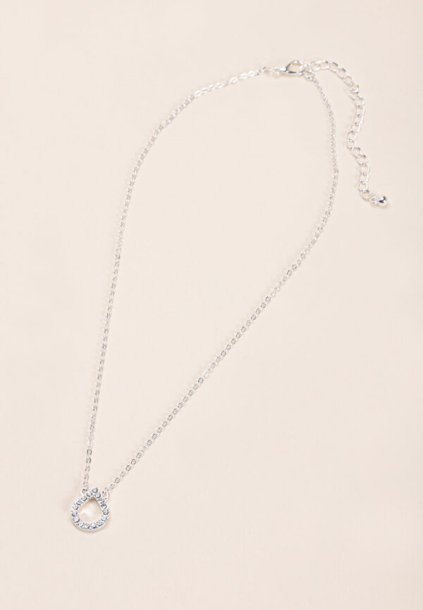 Womens Silver Diamante Teardrop Necklace