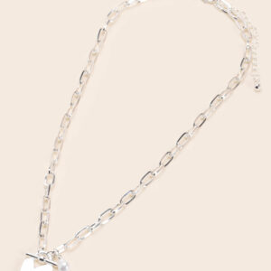 Womens Silver Heart Chain Necklace