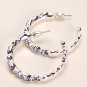 Womens Silver Large Stone Hoop Earrings