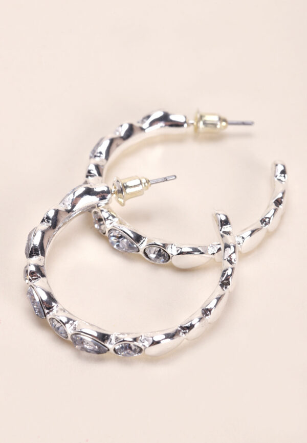 Womens Silver Large Stone Hoop Earrings