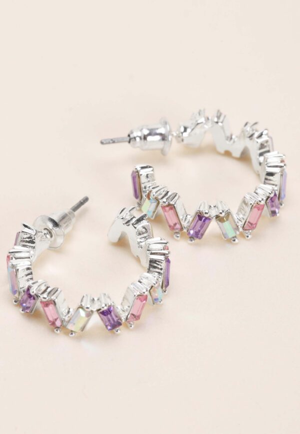 Womens Silver Pastel Stone Hoop Earrings