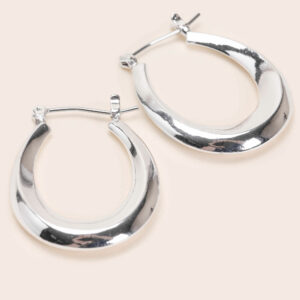 Womens Silver Solid Oval Hoop Earrings