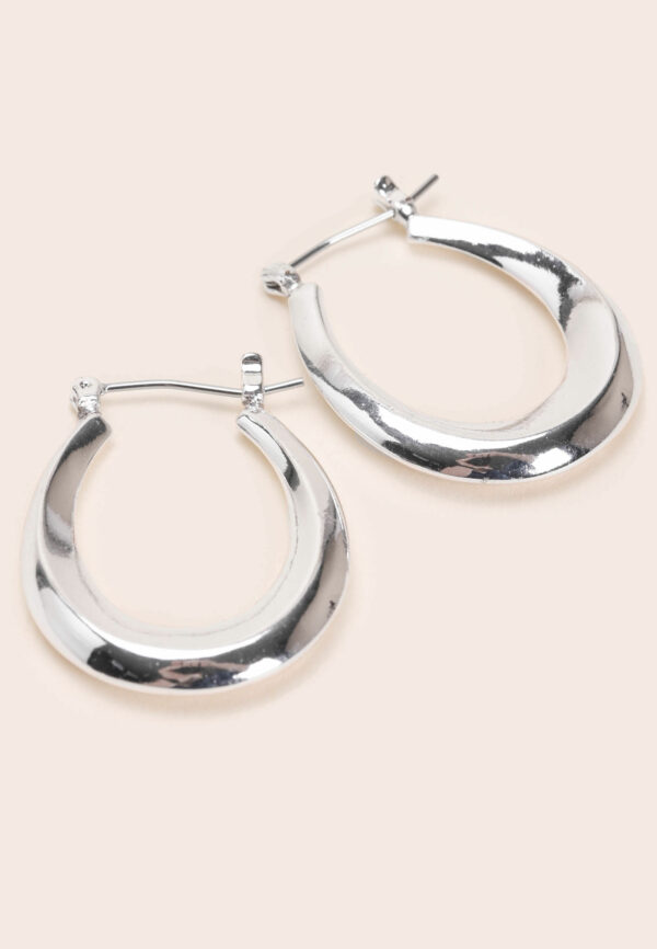 Womens Silver Solid Oval Hoop Earrings