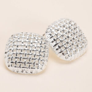 Womens Silver Square Textured Stud Earrings