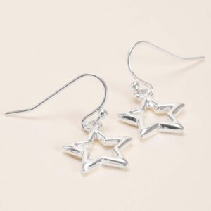 Womens Silver Star Drop Earrings