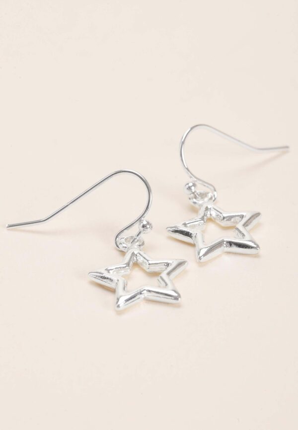 Womens Silver Star Drop Earrings