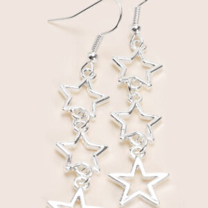 Womens Silver Stars Drop Earrings